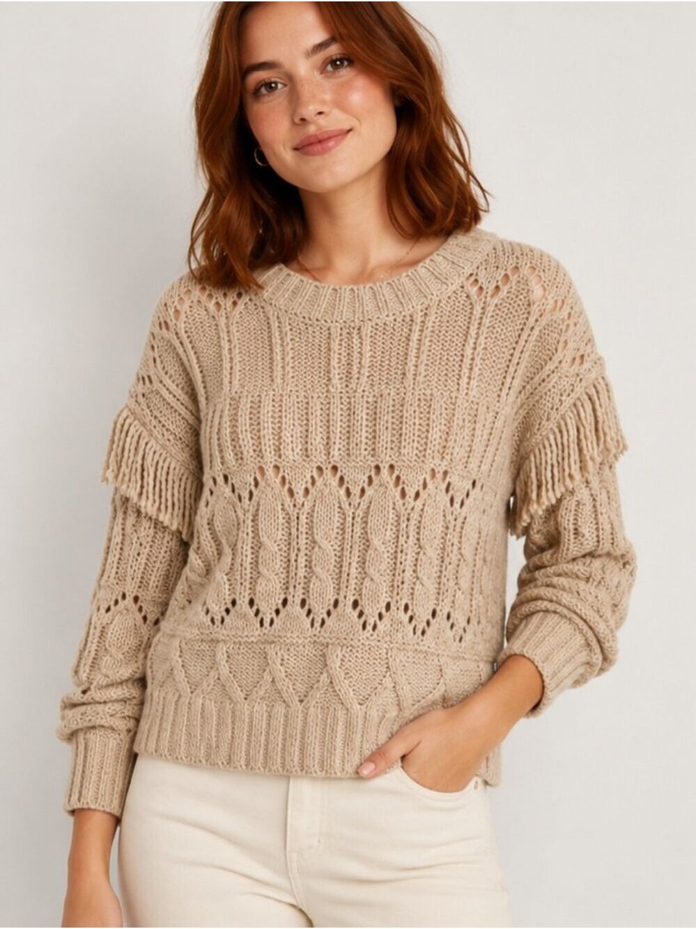 Old Navy Heathered Beige Textured Knit Sweater Size Large